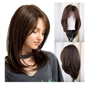 NEW Straight Brown Wigs with Bangs Hair Wig
